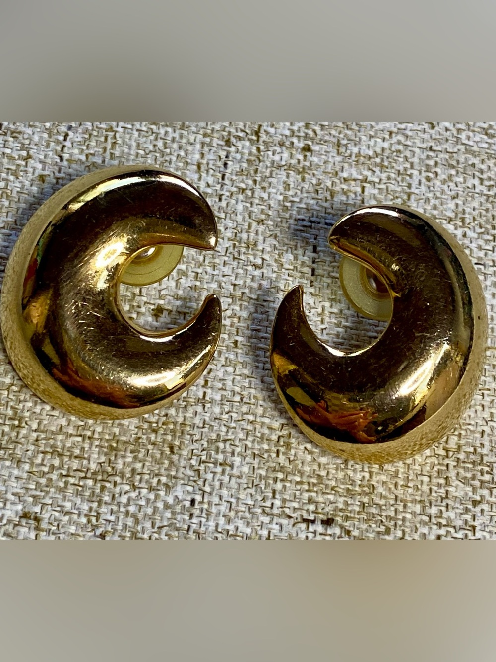 Polished Gold Crescent Hoop Stud Earrings for Women